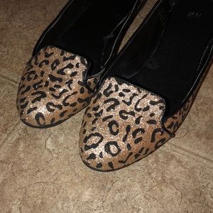 H&M glitter animal cheetah print loafers